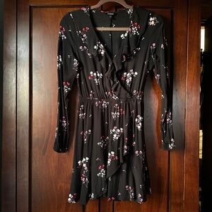 Express Black Floral Long Sleeve Dress